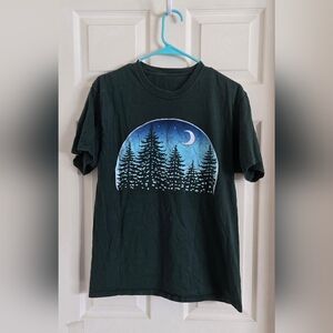 Forest Night Sky Graphic Tee - Green